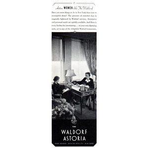 1934 Waldorf Astoria Hotel Vintage Print Ad Women Secretaries Office Wall Art